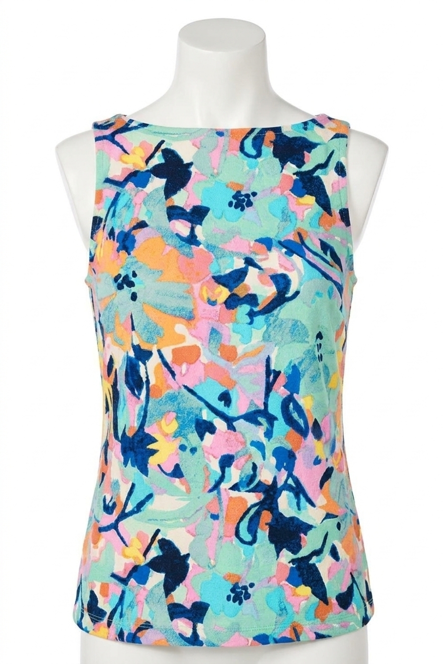 NEW NIC + ZOE calista color field tank top in aqua multi